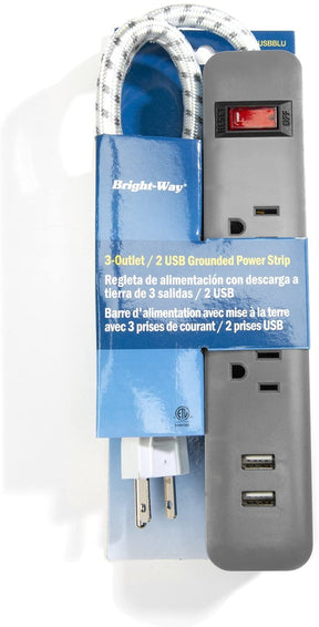 Bright-Way 3 Outlet, 2 USB Strip - Assorted Colors