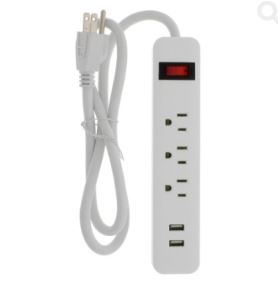 Bright Way 3-Outlet, 2USB Power Strip, White