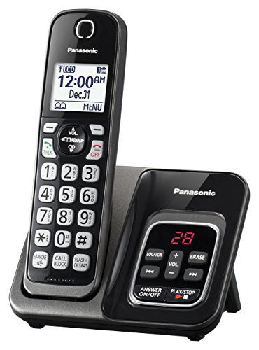 Panasonic KX-TGD530M DECT 6.0 1 Handset Cordless Telephone, Black - Talking Caller ID; Call Block; Voicemail; Answer Machine;No headset jack 3-way Conference; Up to 6 Handsets