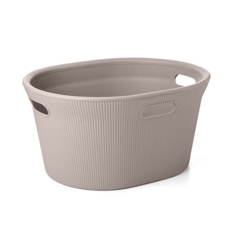 Superio Decorative Plastic Laundry Basket with Cut-Out Handles, Taupe