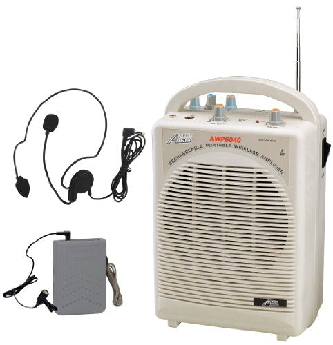 Audio 2000's AWP6040 Portable All-In-One Wireless PA System, White with handheld Microphone  Rechargeable Battery