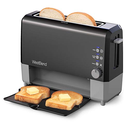 West Bend 77224 QuikServe Slide Through Wide Slot Toaster with Cool Touch Exterior and Removable Crumb Tray, 2 Slice, Black