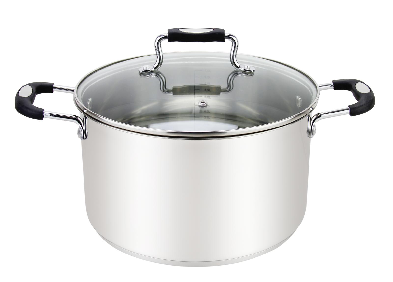 Millvado-Urban Stainless Steel Pot with Glass Cover, Black Silicone Handles, Various Sizes