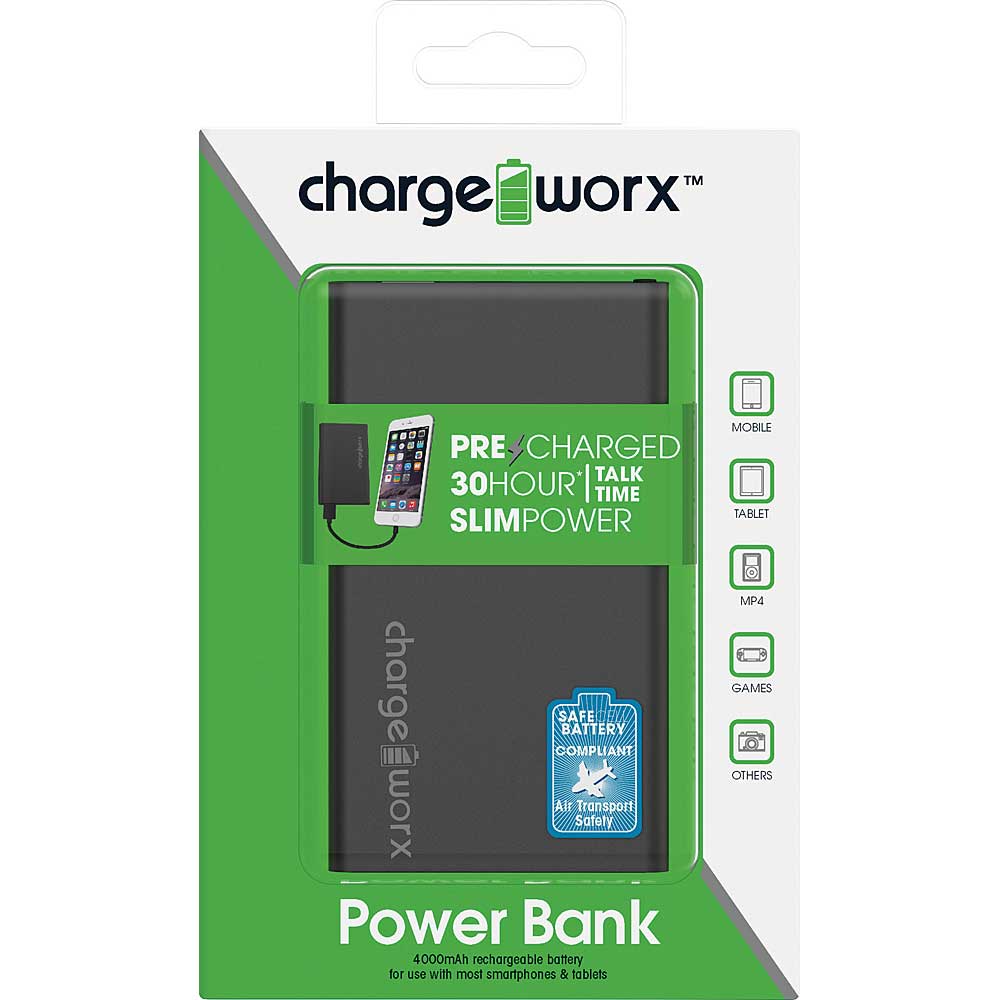 Chargeworx 5000mAh Ultra Slim Power Bank, Black