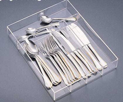 Huang Acrylic Silverware Cutlery Organizer Tray for Spoons, Forks & Knives, Clear (10.5" x 13 3/8" x 2")