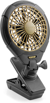 O2 Cool 5" 2-Speed Clip Fan - Battery Operated:Requires 4 AA, Fan head rotates and pivots 360 degrees, Khaki/Olive