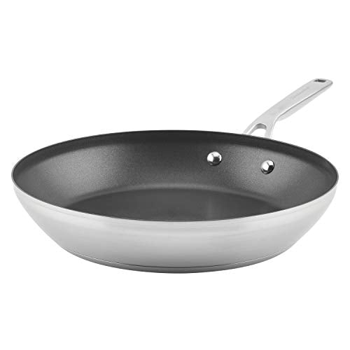 KitchenAid 3-Ply Base Brushed Stainless Steel Nonstick Frying Pan Skillet, 12 Inch