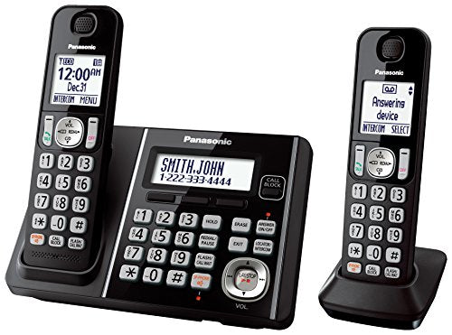 Panasonic KX-TG3752B DECT 6.0 2 Handset Cordless Telephone, Black - Answering Machine; Dial/Keypad Call Waiting; Call Block; 3-way Conference; Expandable Up to 6 Handsets