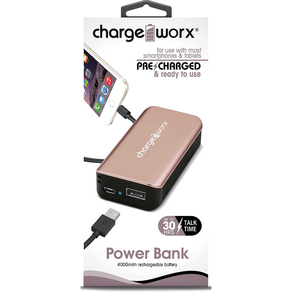 Chargeworx 4000mAh Power Bank, Rose Gold