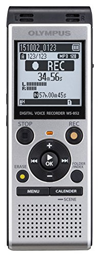 Olympus WS-852 Voice Recorder with 4GB Built-In-Memory & Micro SD (Up To 32GB) - Silver
