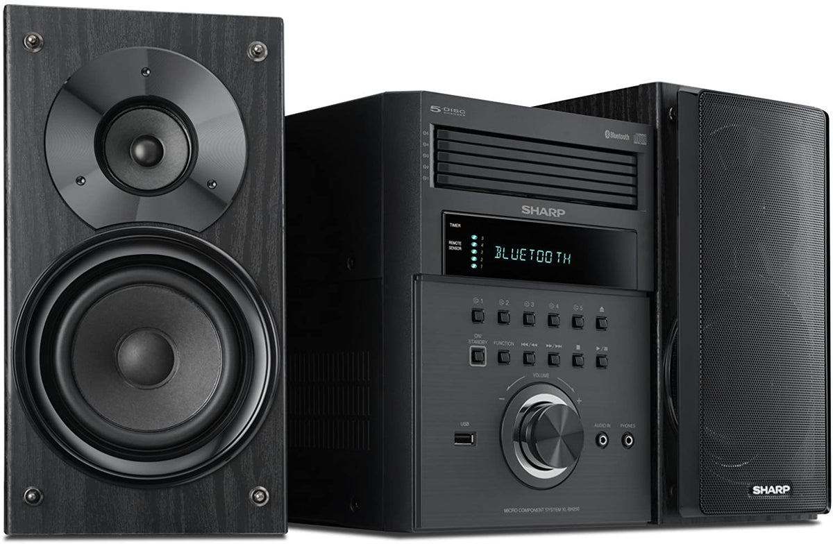 Sharp XL-BH250 Sharp 5-Disc Micro Shelf Executive Speaker System with Bluetooth, USB Port for MP3 Playback, AM/FM, Audio in for Digital Players