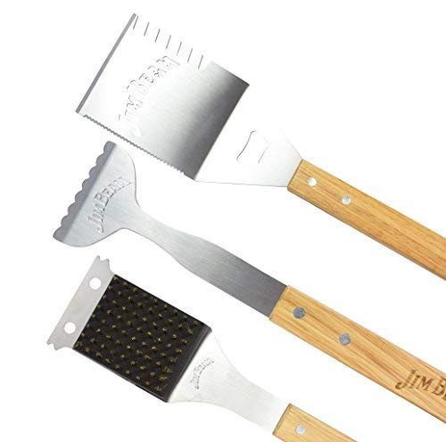 Jim Beam JB0194 3-Piece Barbecue Tool Set with Stainless Steel Cleaning Brush, Silver