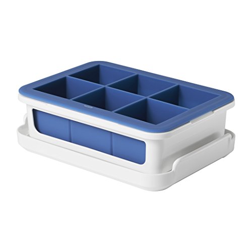 OXO Good Grips Silicone Stackable Ice Cube Tray with Lid, Large Cube, Dark Blue