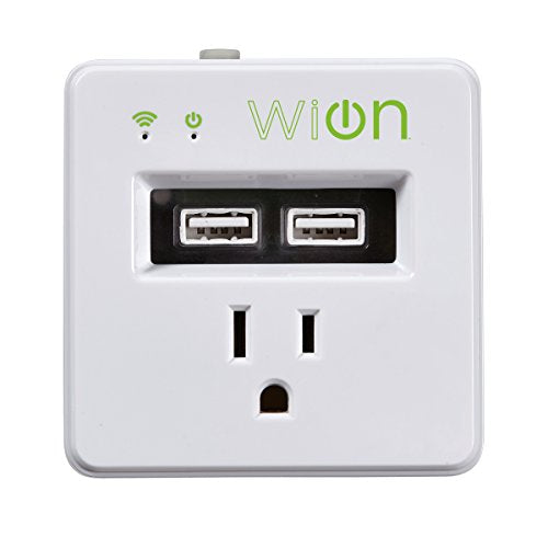 WiOn 50055 Indoor Wi-Fi Wall Tap, Monitor Energy Usage, Wireless Smart Switch Timer with USB
