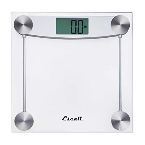 Escali E184 Extra Large Clear Glass Bathroom Body Scale, Traditional Square Sleek Design, LCD Digital Display, 400lb Capacity, Clear, 11.8 x 11.8 x 1 in