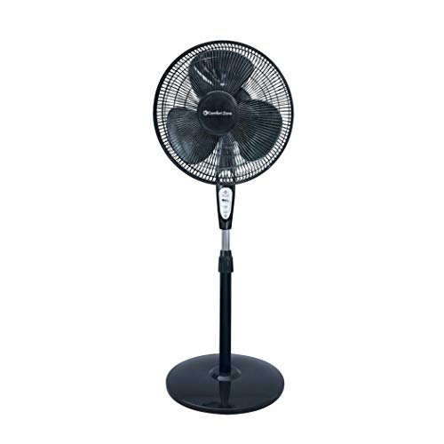 Comfort Zone Quiet 3-Speed Adjustable Height 18-inch Oscillating Pedestal Fan