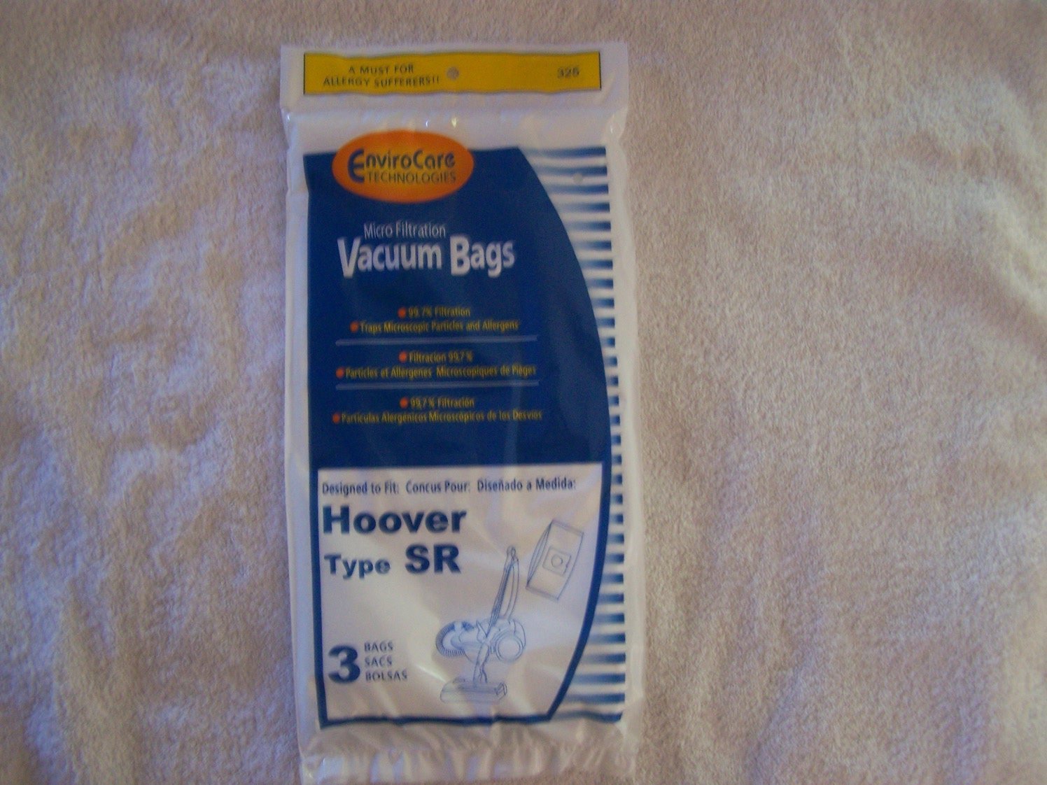 Envirocare Hoover SR Vacuum Bags for Duros / Canisters #401010SR, 3 Pack VACBAG TYPESR