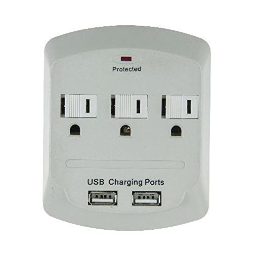 Sunlite 3 Outlet Power Strip Surge Protector with 2 USB Charging Ports