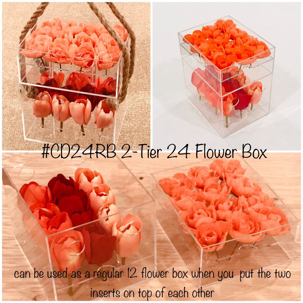 Lucite by Design CD24RB 2-tier 24 Flower Lucite Box - 12 flowers on each tier (6” x 8” x 9”)