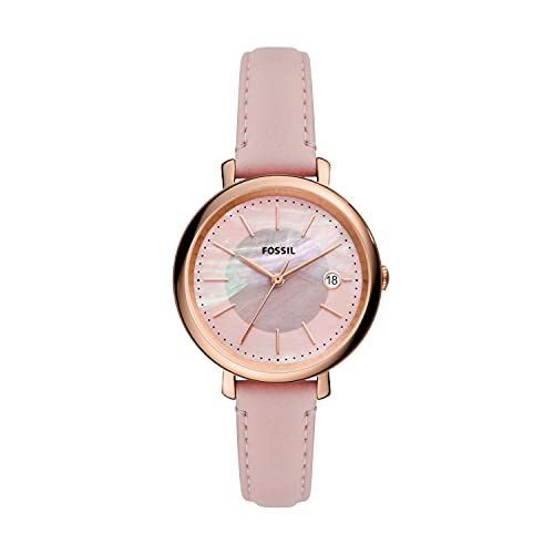 Fossil Women's Jacqueline Solar-Powered Stainless Steel Leather Watch, Rose Gold/Blush