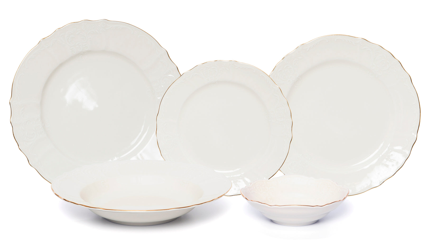 Bernadotte Collection 20 Piece Fine Ivory Porcelain Dinnerware Set, Service for 4
