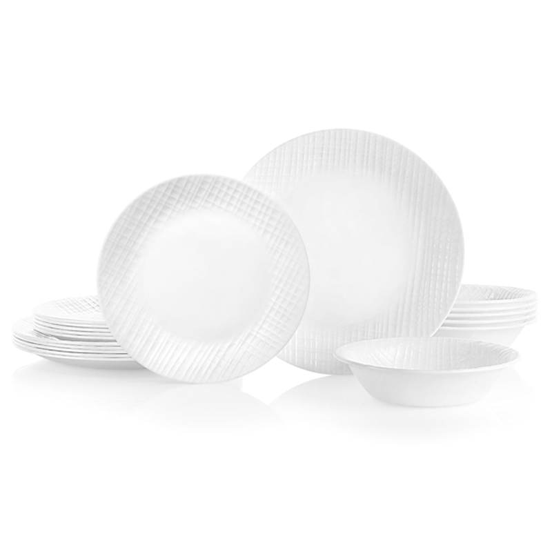 Corelle 18 Piece Glass Linen Weave Dinnerware Set, Service for 6