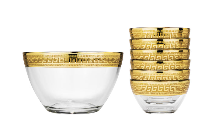 Promsiz 7 Piece Glass Bowl Set - Gold Band