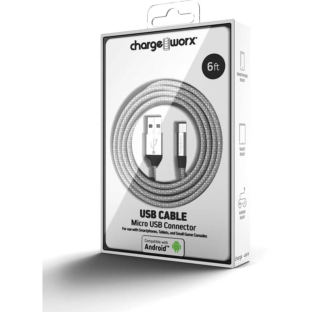 Chargeworx 6 FT Micro USB Cable, Silver