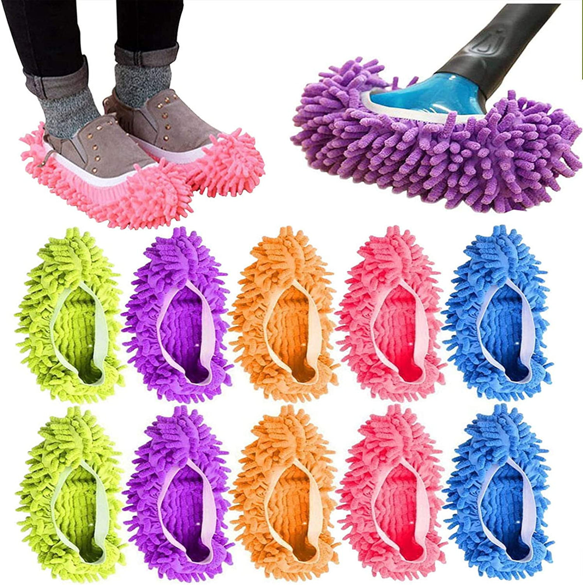 Multifunctional Micro Fiber Slipper Shoe Covers, Floor Dust Cleaning Mop Slippers (Set of 2)- Assorted Colors