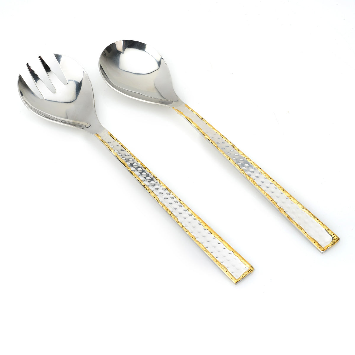 Classic Touch Set of Salad Servers with Silver/Gold Combo