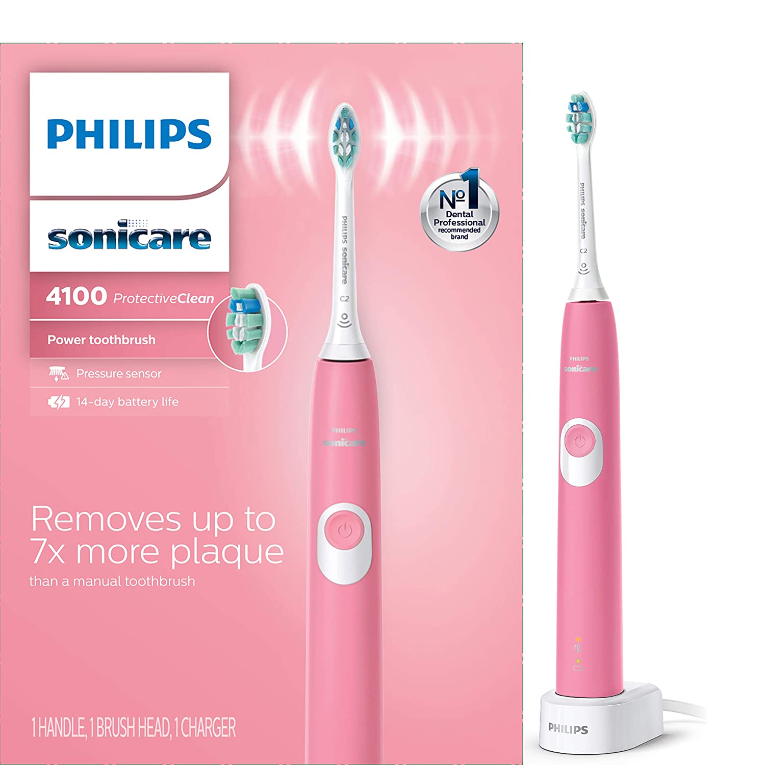 Philips Sonicare HX6815/01 ProtectiveClean 4100 Rechargeable Electric Toothbrush, Pink