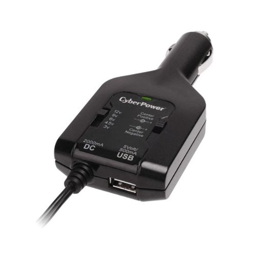 CyberPower CPUDC1U2000 3-12V 2000mAh DC Universal Car Power Adapter with 2.1A USB Charging Port