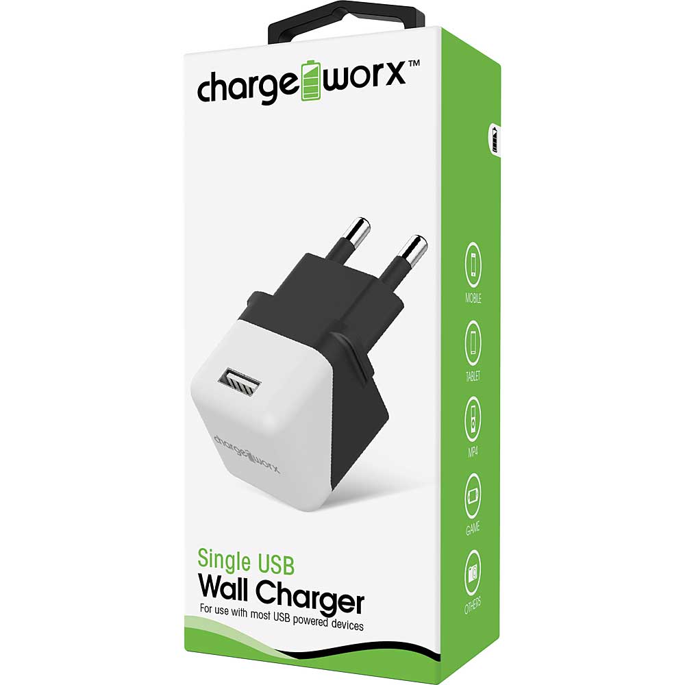 Chargeworx USB Wall Charger, Black (For ISRAEL)