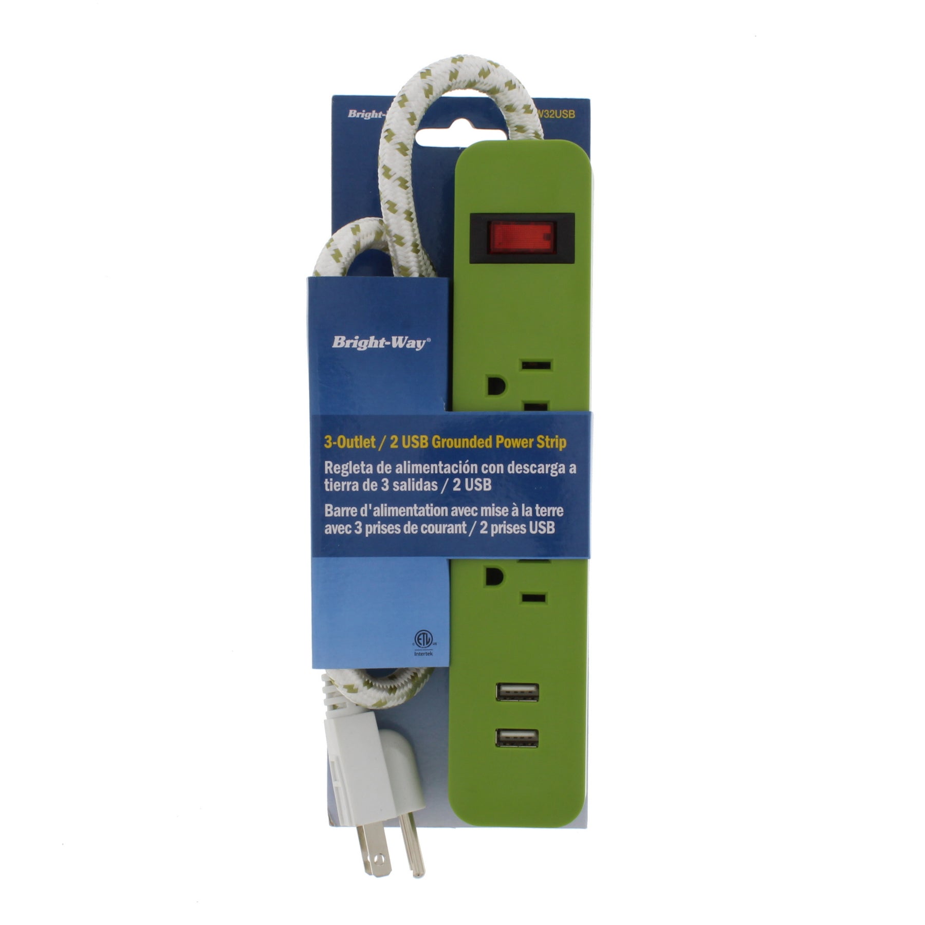 Bright-Way 3 Outlet, 2 Usb Strip Green