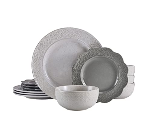 Pfaltzgraff Gia Grey 12Pc Stoneware Dinnerware Set, Service for 4