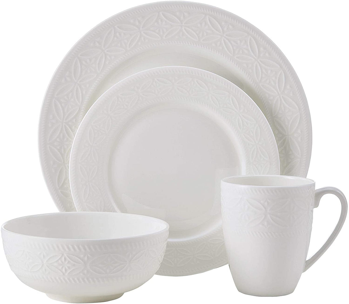 Mikasa Indira Chip Resistant 16-Piece Bone China Dinnerware Set, Service For 4, White