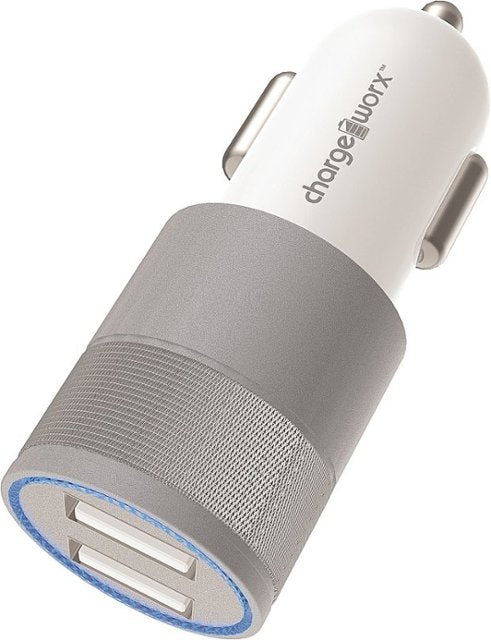 Chargeworx - 2.4A Dual-USB Car-Charger - White/Silver