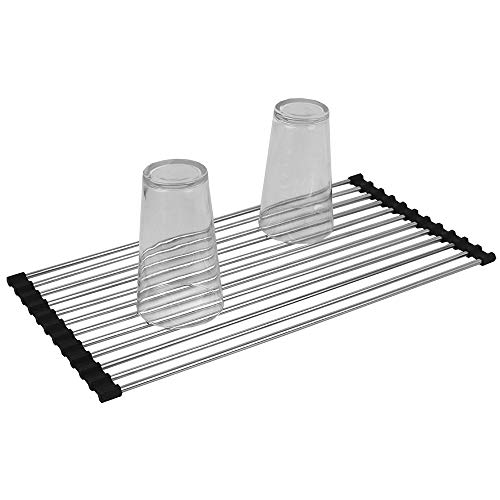 Home Basics Multi-Purpose Flexible Silicone and Stainless Steel Roll Up Dish Drying Rack