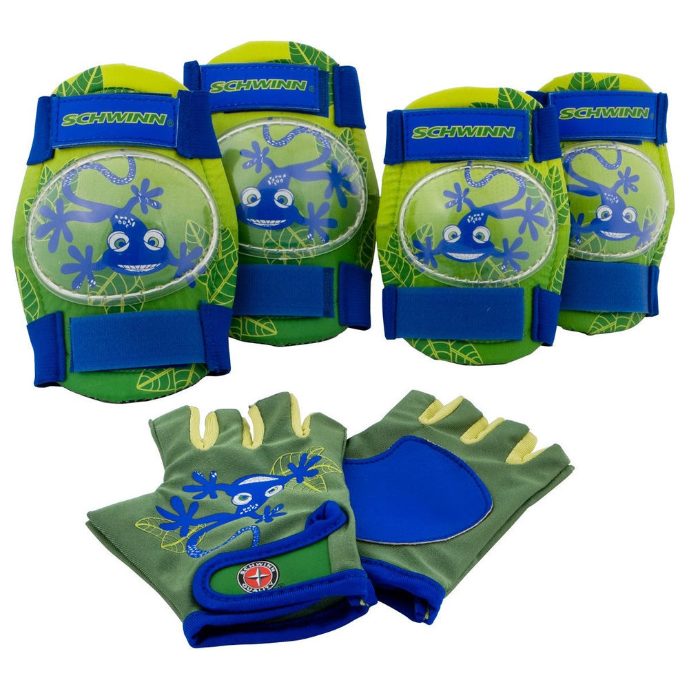 Schwinn Child Gloves, Knee and Elbow Pads, Green With Blue