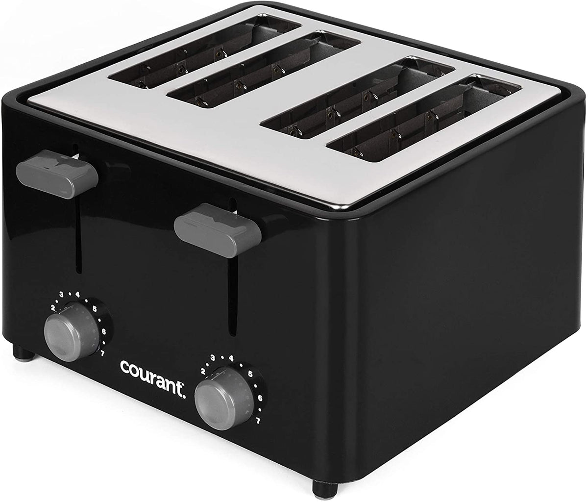 Courant - 4 Slice Toaster with Drop Down Crumb Tray for Easy Cleaning, Black