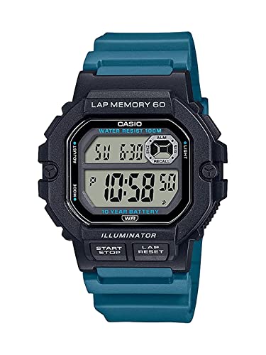 Casio LED Illuminator Men's Digital Sports Watch - Black Face, Aqua Strap