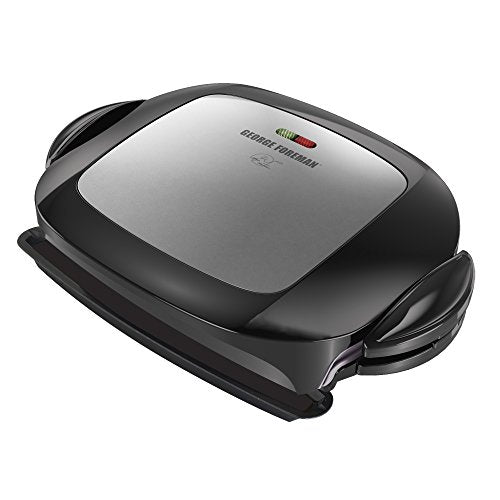 George Foreman GRP472P 5 Serving Grill and Panini Maker Sandwich Press, Platinum - Removable Dishwasher Safe Plates,  72 Sq." / 5.5" x 16.5" x 11.1"