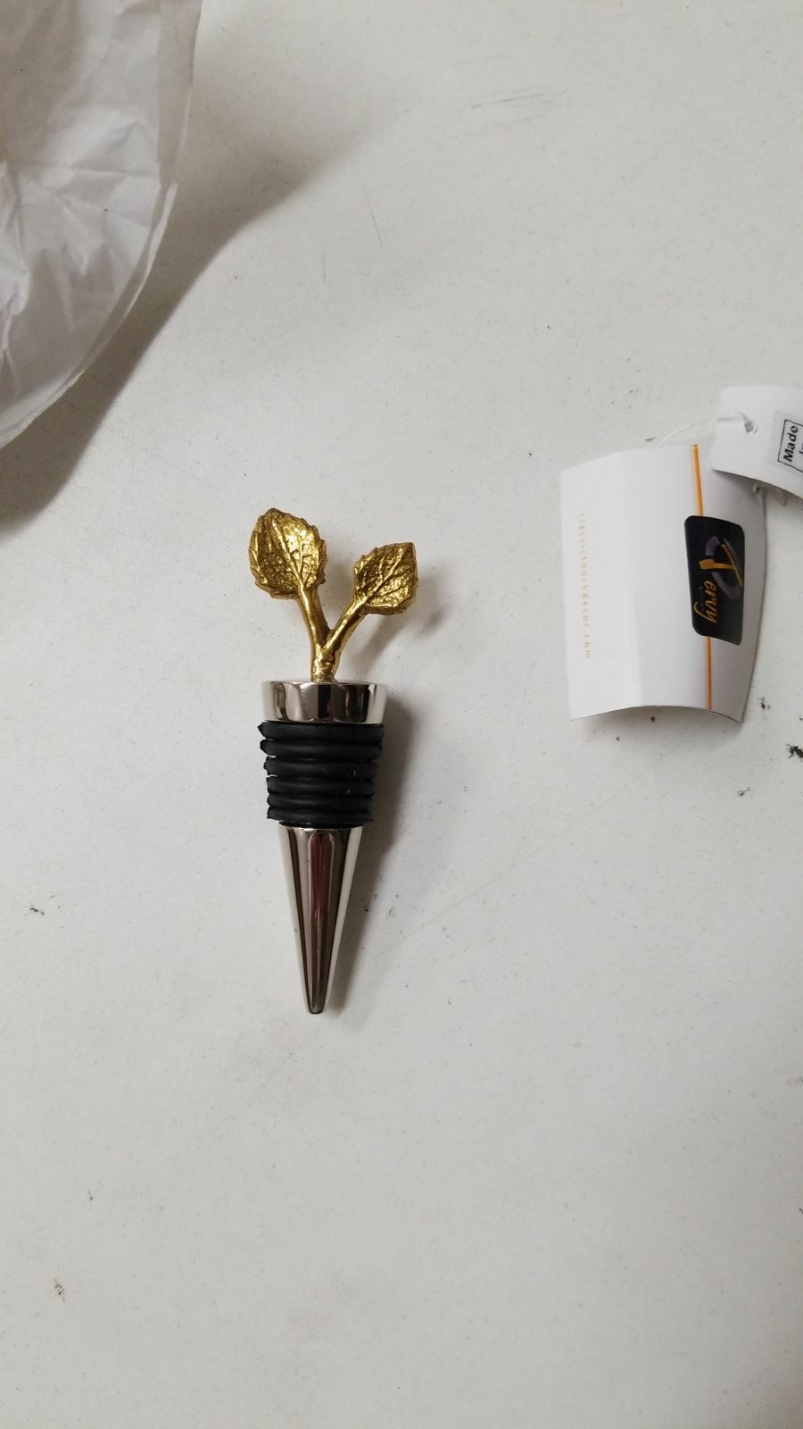 Classic Touch Bottle Stopper, Leaf Design