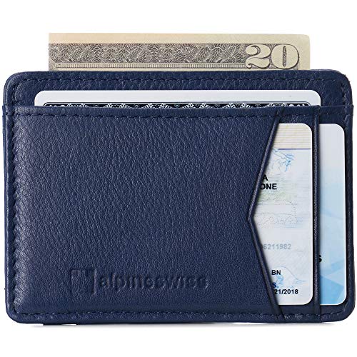 Alpine Swiss RFID Minimalist Oliver Front Pocket Wallet For Men Leather York Collection Soft Nappa Blue