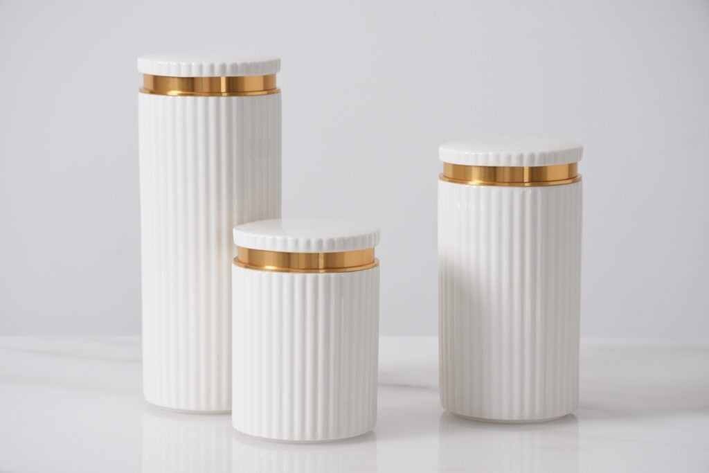 Pampa Bay Tall Canister, White With Gold Trim - Assorted Sizes