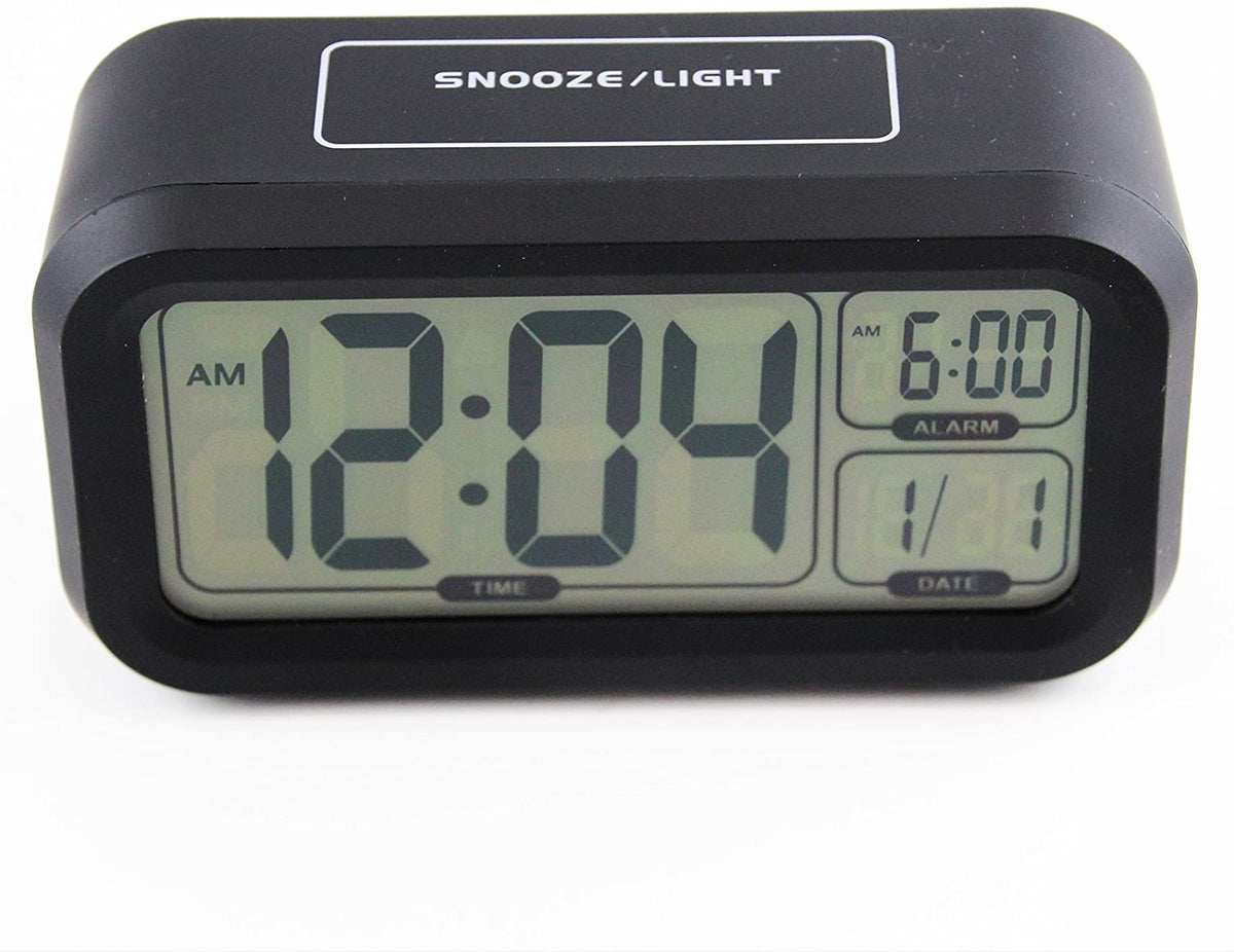 Timelink - Digital Touch Sensor Travel Home Use Alarm Clock, Snooze, Automatic Dimming Smart Night Light, Black