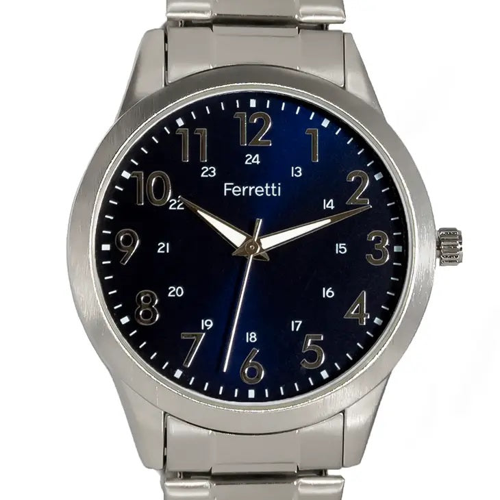Ferretti Silver Tone Stainless Steel Band Watch, Blue Face
