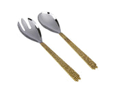 Classic Touch Set of 2 Gold & Silver Stainless Steel Salad Servers With Mosaic Design
