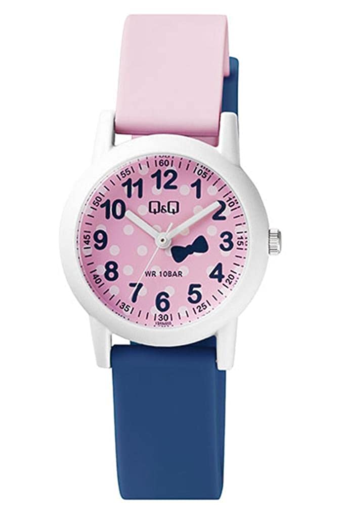 Q&Q Watch, Pink Face with Blue Numbers