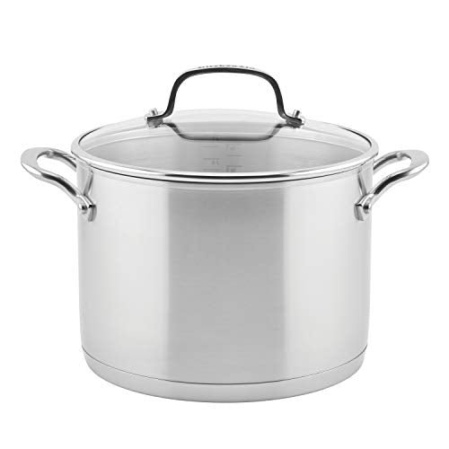 KitchenAid 3-Ply Base Brushed Stainless Steel Stock Pot/Stockpot with Lid, 8 Quart